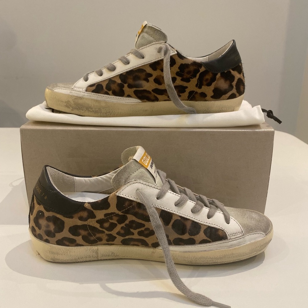 Golden Goose Superstar Sneaker in Leopard/Black Leather sz 37 New in Box - Picture 4 of 11